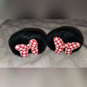 Kids Black Fuzzy Ears Hair Clips with Red Polka Dot Bow